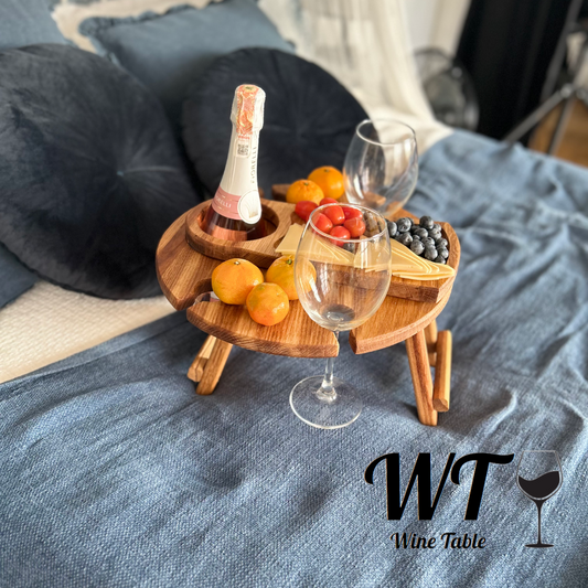 Wine & Snack Table with FOLDING LEGS