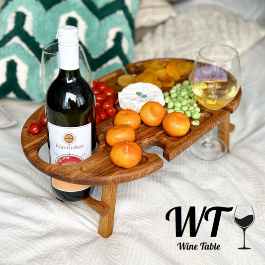 Wine & Snack Table OVAL with BOTTLE HOLE