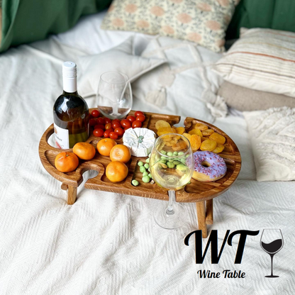 Wine & Snack Table OVAL with BOTTLE HOLE