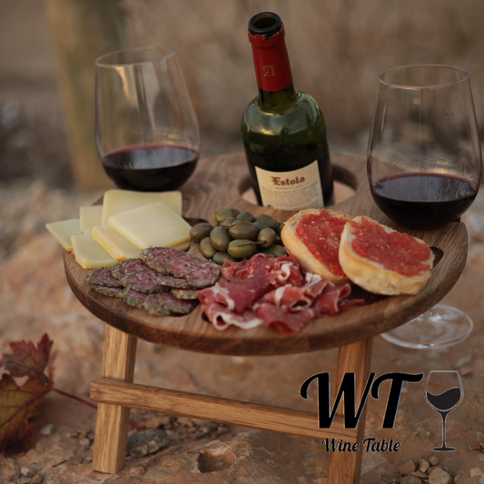 Wine & Snack Table ROUND with BOTTLE HOLE