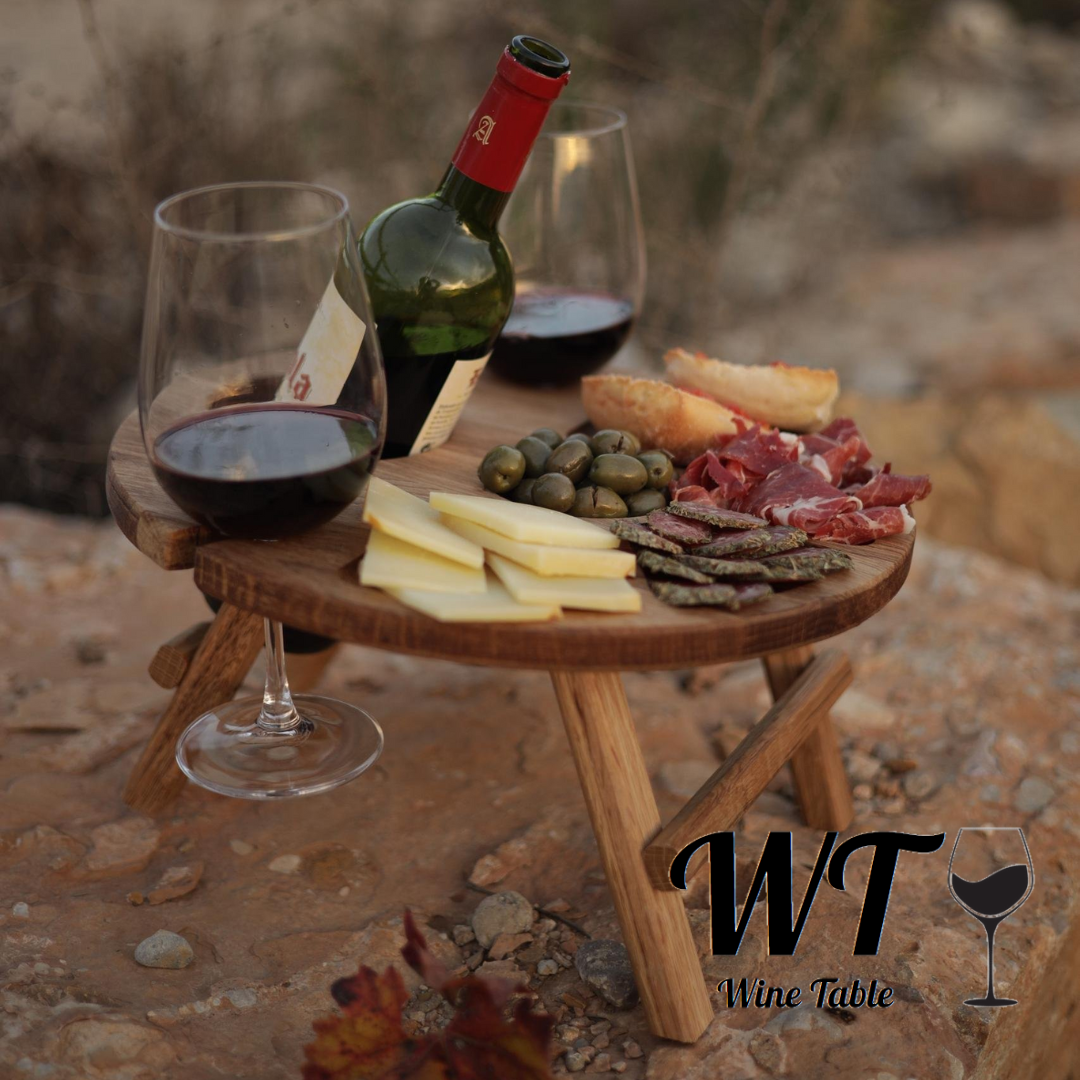 Wine & Snack Table ROUND with BOTTLE HOLE